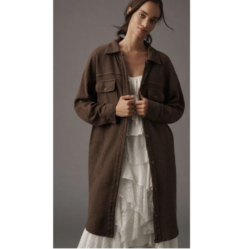Anthropologie Pilcro Ribbed Duster Shacket Jacket Comfy Oversized Cotton